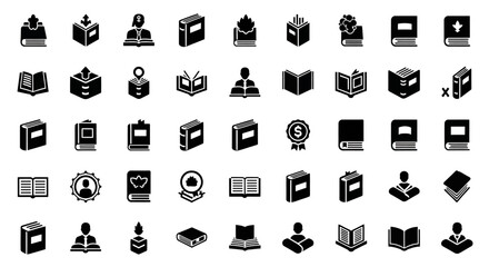 Poster - Vector Icons Set of Collection of Diverse Black Book Icons Closed Open and Symbolic Representations. Vector Illustrations. EPS Editable