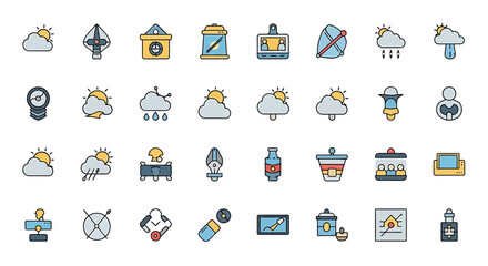 Poster - Vector Icons Set of Collection of Diverse Colorful Line Icons Weather Objects and Symbols. Vector Illustrations. EPS Editable