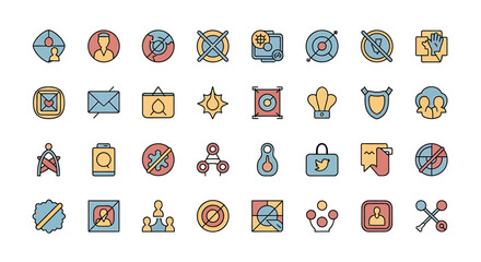 Poster - Vector Icons Set of Collection of Diverse Colorful Line Icons Networking Communication and Prohibition Symbols. Vector Illustrations. EPS Editable