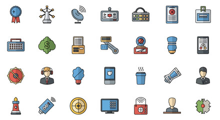 Poster - Vector Icons Set of Collection of Diverse Colorful Flat Icons Technology Business and More. Vector Illustrations. EPS Editable