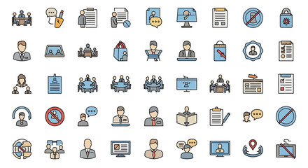 Poster - Vector Icons Set of Collection of Flat Business Meeting and Communication Icons. Vector Illustrations. EPS Editable
