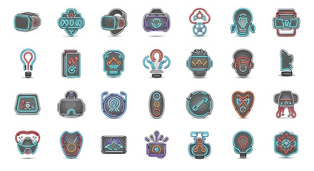 Poster - Vector Icons Set of Collection of futuristic neon icons virtual reality and technology symbols. Vector Illustrations. EPS Editable