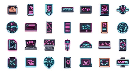 Fototapete - Vector Icons Set of Collection of Neon Style Icons on White Background Various Designs. Vector Illustrations. EPS Editable