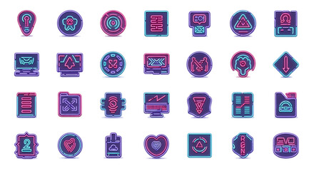 Poster - Vector Icons Set of Collection of NeonLit Colorful Futuristic Icons. Vector Illustrations. EPS Editable