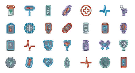 Poster - Vector Icons Set of Collection of NeonStyle Medical and Healthcare Icons. Vector Illustrations. EPS Editable