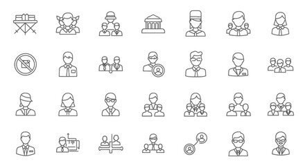 Poster - Vector Icons Set of Collection of Outline Business People and Groups. Vector Illustrations. EPS Editable
