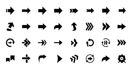 Poster - Vector Icons Set of Collection of Various Black Arrows in Different Styles and Directions. Vector Illustrations. EPS Editable