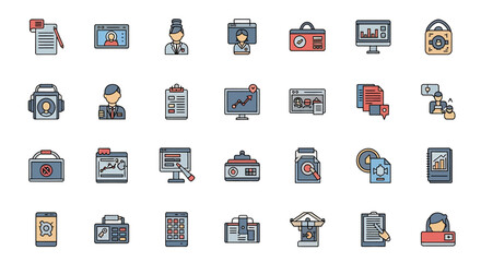 Fototapete - Vector Icons Set of Colorful Vector Icons Depicting Business Technology and Communication Elements. Vector Illustrations. EPS Editable