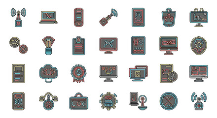 Poster - Vector Icons Set of Colorful Vector Icons Representing Technology Communication and Digital Concepts. Vector Illustrations. EPS Editable