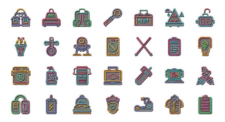 Poster - Vector Icons Set of Colorful Vector Icons Set Various Objects and Symbols Isolated on White. Vector Illustrations. EPS Editable