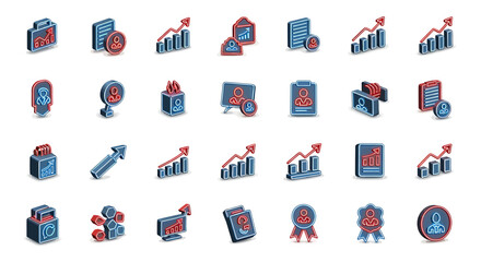 Poster - Vector Icons Set of Isometric Business Icons Set with Red and Blue Neon Outlines. Vector Illustrations. EPS Editable