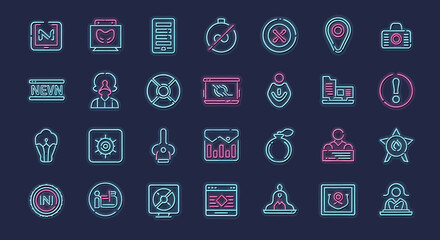 Poster - Vector Icons Set of Neon Outline Icons of Various Subjects Vibrant Colors and Modern Style. Vector Illustrations. EPS Editable