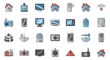 Fototapete - Vector Icons Set of Vector Illustration of Various Modern Technology and Home Appliances Icons. Vector Illustrations. EPS Editable