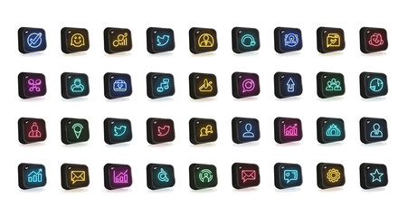 Poster - Vector Icons Set of 3D Neon Icons Set Social Media Business and Communication Symbols. Vector Illustrations. EPS Editable