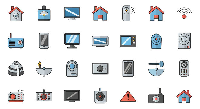 Vector Icons Set of Vector Illustration of Various Modern Technology and Home Appliances Icons. Vector Illustrations. EPS Editable
