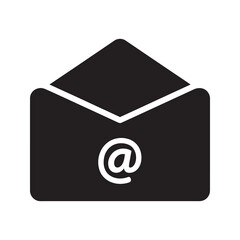 Poster - Email message solid glyph icon with envelope and at symbol for digital communication contact information and online business correspondence vector