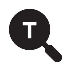 Poster - Text search solid glyph icon with magnifying glass for finding keyword content analysis and document information retrieval tool symbol vector