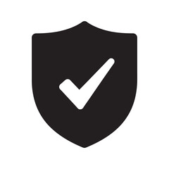 Poster - Security shield solid glyph icon with checkmark for protection safety and verified system guarantee for data privacy and insurance approval vector