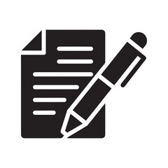 Poster - Edit document solid glyph icon with paper and pencil for writing contract taking notes and content creation for business and education purposes vector