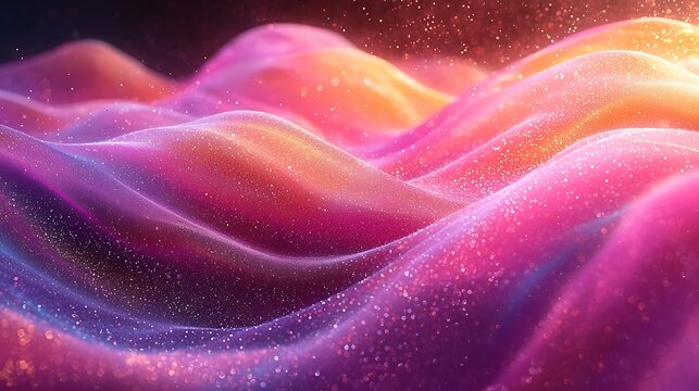 Abstract Wavy Surface with Shimmering Light and Vibrant Color Gradient