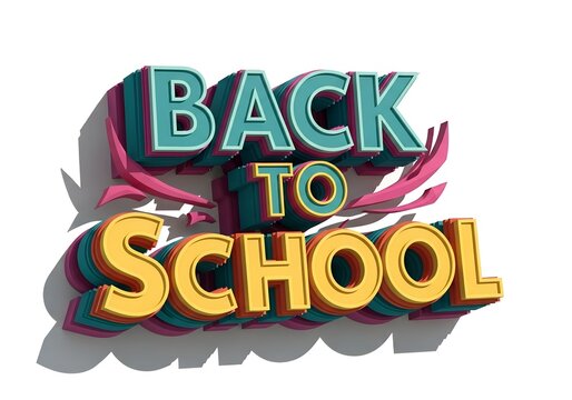 Back to school text in a colorful 3d render isolated on white background