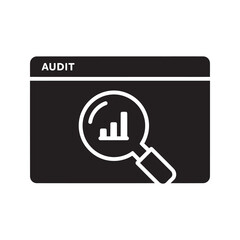 Poster - Website audit solid glyph icon for SEO analysis and performance report data analytics and traffic research with magnifying glass on chart vector