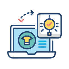 Poster - Online shop concept featuring laptop, shirt icon, idea symbol and redirect arrow