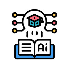 Poster - Artificial intelligence concept icon, showing open book, cube and connection points