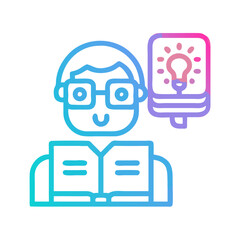 Poster - Flat Illustration of Person Reading Book and Generating Ideas