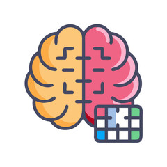 Poster - Human Brain with Puzzle Icon Symbolizing Intelligence, Solution Finding, and Problem Solving Abilities