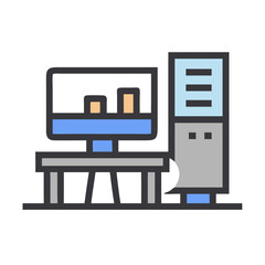 Fototapete - Flat design vector illustration of desktop computer on a table in office environment