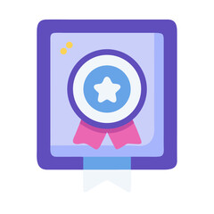 Poster - Flat illustration of an achievement badge with star, ribbons and certificate on black background