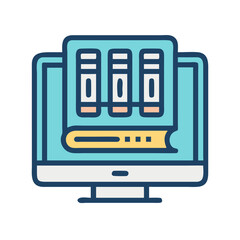 Fototapete - Digital Library Interface: Computer Screen Displaying Books, Online Education and Learning Concept
