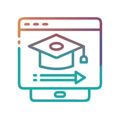 Poster - Digital Education Concept: Graduation Cap on Website Interface with Arrow Icon