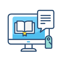 Poster - Online Learning Concept Featuring Computer Monitor, Book and Speech Bubble Icon