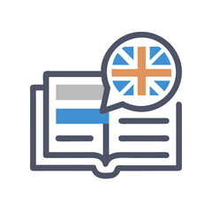 Poster - Open book icon with United Kingdom flag, language learning and education concept