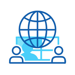 Poster - Global collaboration with video conference icon on black background, symbolizing international teamwork