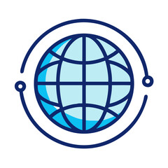 Poster - Stylized Planet Earth Icon Surrounded by a Connected Circular Line on Black Backdrop