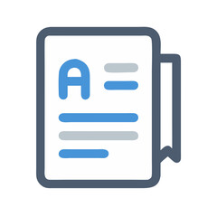 Poster - Stylized icon of a document with letter A, lines, white background and blue details