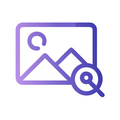 Poster - Image search icon with landscape and magnifying glass in gradient purple tones