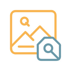 Poster - Image search icon with mountains and magnifying glass in a minimal style