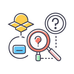 Poster - Finding Solutions: A Magnifying Glass Exploring Ideas and Question Marks in a Flat Design Style