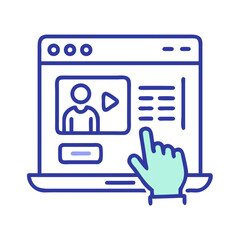 Aufkleber - Online Video Tutorial: Hand Clicking on Play Button on Website, Flat Icon Design