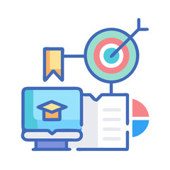 Poster - Online education, goal setting, and data analysis illustration on black background for business and marketing