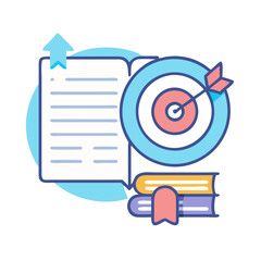 Poster - Visual representation of learning process and achieving goals with books and target illustration