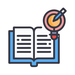 Poster - Open book with bulb and pen icon for learning design, education and knowledge