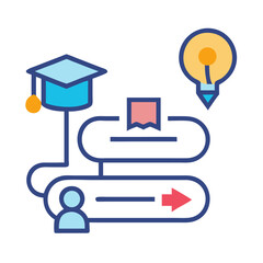 Poster - Flat Design Illustration of Education and Learning Path to Creative Idea on Black Background