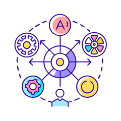 Poster - Circular Network Diagram Showing Interconnected Elements and Directional Flow on Black Backdrop