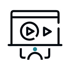 Poster - Online video tutorial or streaming concept with screen and play buttons in dark teal color.