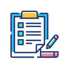 Fototapete - Modern flat illustration of a checklist on a clipboard with a pencil for business tasks
